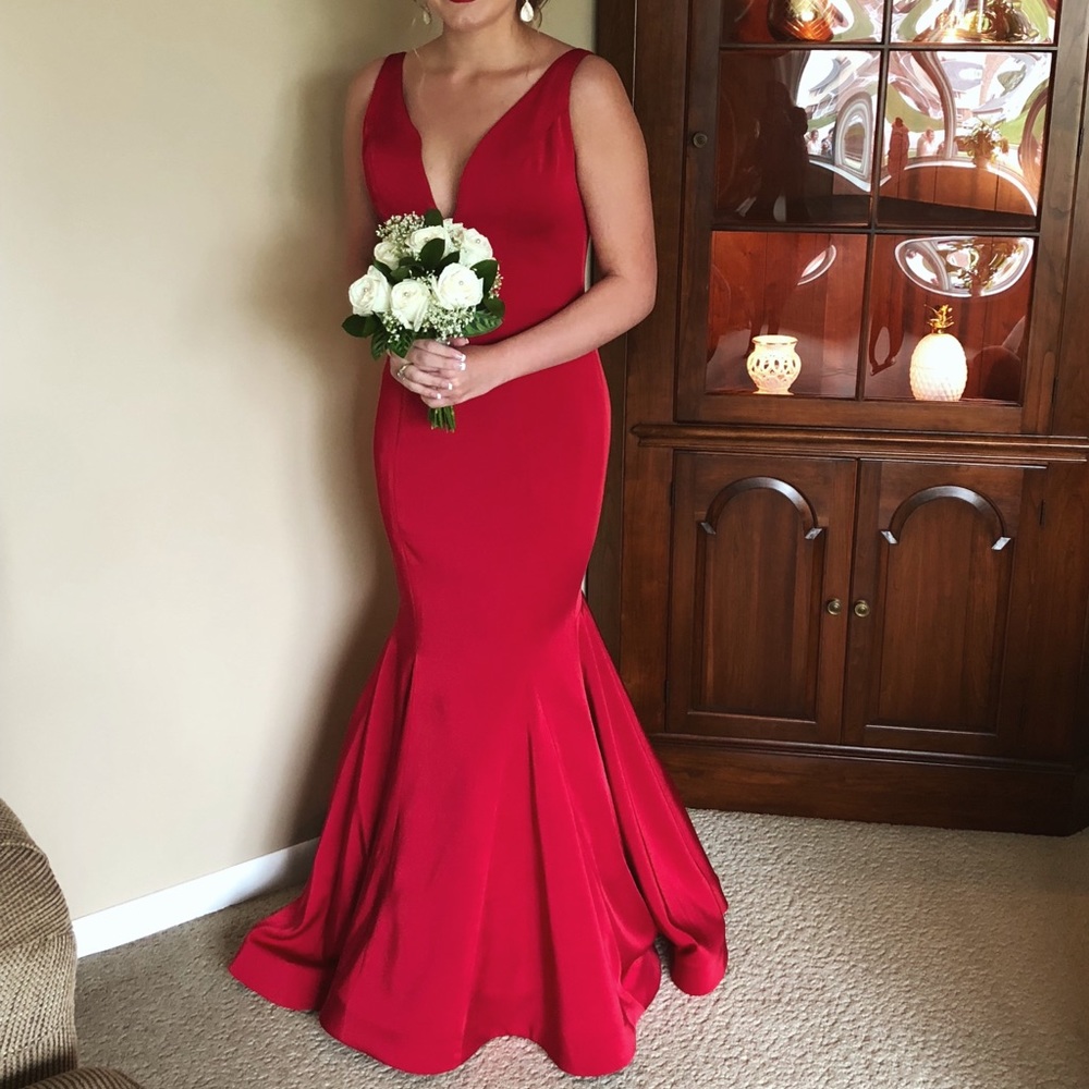 Jovani Prom Dress- Red V-Neck